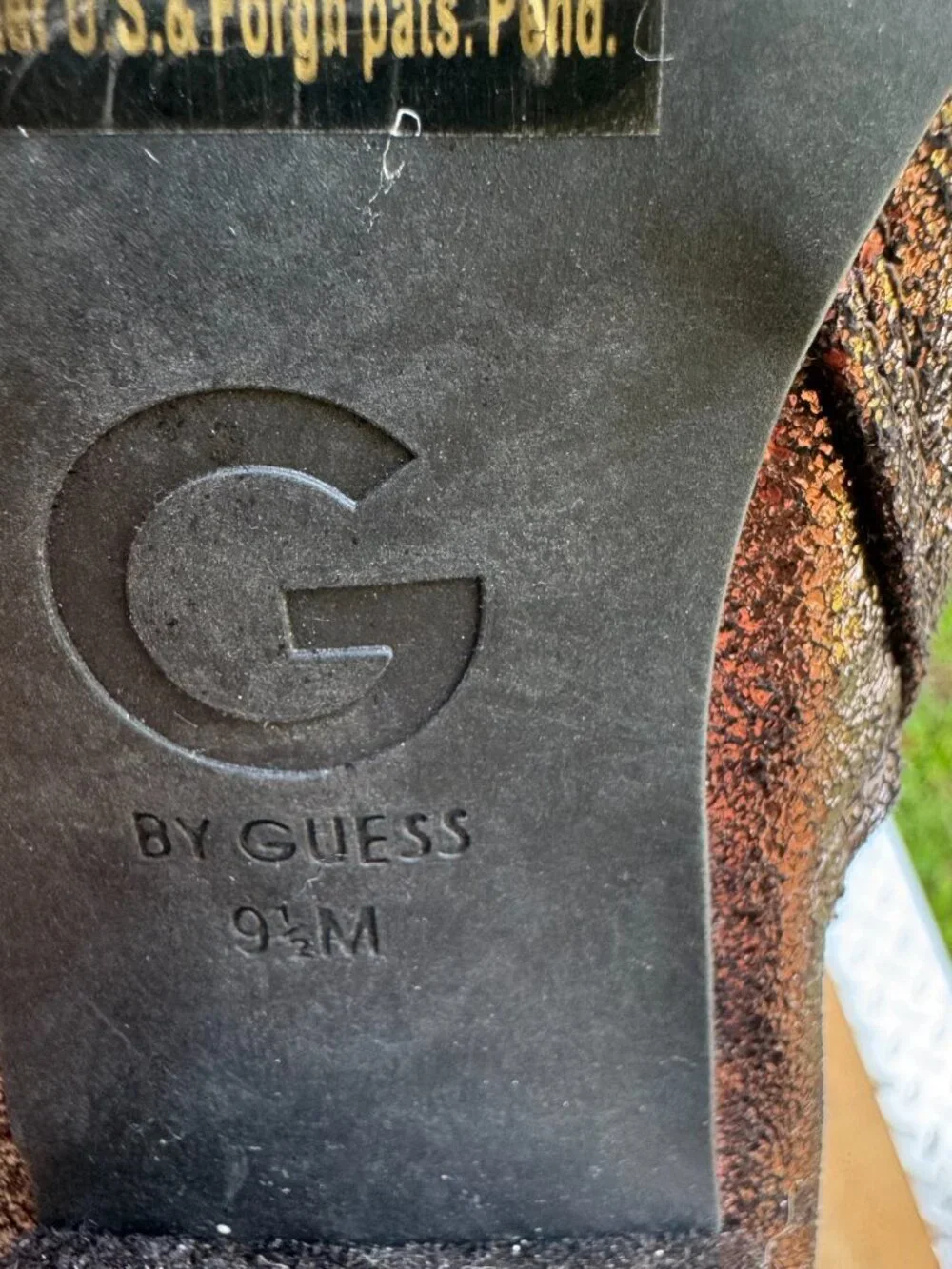 G by GUESS Metallic Bronze Ankle Boots Women’s 9.5M Side Zip Block Heel